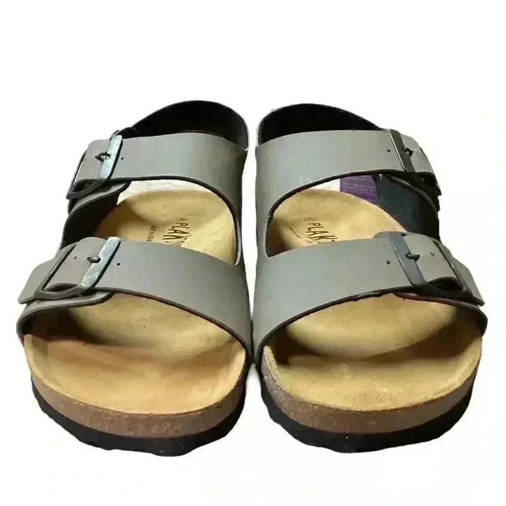 Plakton Baku Men 8 41 Slingback 2 Strap Cork Sandals taupe Gray Soft Footbed NEW
